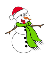 Christmas snowman cartoon design for card. Winter icon, symbol vector illustration isolated on white background.