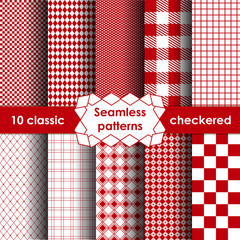 Set of checkered simple red fabric seamless pattern.