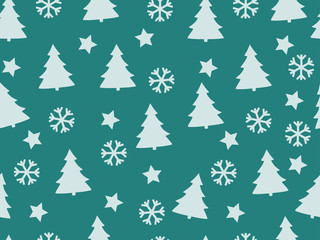 Christmas seamless pattern with Christmas trees, snowflakes and