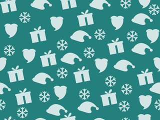 Christmas seamless pattern with snowflakes, gift box and cap of
