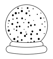 Christmas snowglobe cartoon silhouette design, icon, symbol for card. Winter transparent glass ball with the falling snow.  Vector illustration isolated on white background.