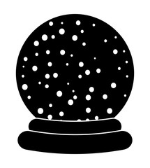 Christmas snowglobe cartoon silhouette design, icon, symbol for card. Winter transparent glass ball with the falling snow.  Vector illustration isolated on white background.