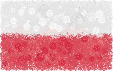 Flag of Poland whith snowflakes
