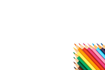 Color pencils isolated on white background close up pattern