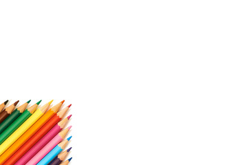 Fototapeta premium Color pencils isolated on white background close up pattern