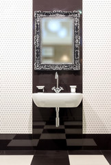 Washbasin and mirror in bathroom