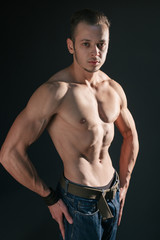 Fototapeta na wymiar Shirtless man with muscles