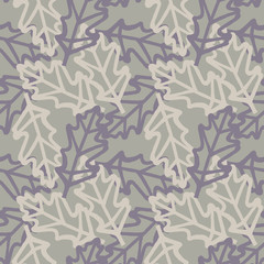 vector illustration pattern of gray oak leafs, on gray background