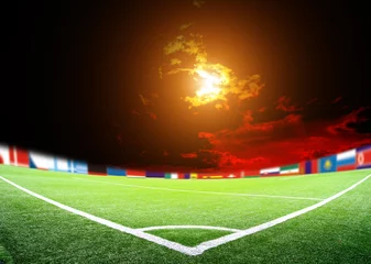 Foto op Plexiglas Voetbal lights at night and big soccer stadium