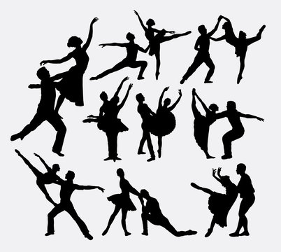Ballerina couple dancer silhouettes. Good use for symbol, web icon, logo, mascot, game elements, or any design you want. Easy to use, edit or change color.