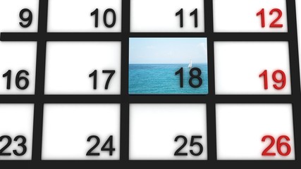 Vacation date in calendar. Clouds, sea, ocean, summer, beach, background, wallpaper