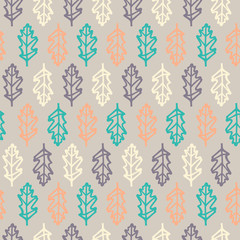 vector illustration pattern of colorful oak leafs, on gray background