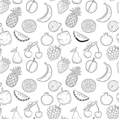 Hand drawn fruits seamless pattern