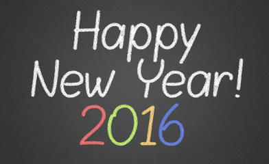 Obraz premium Happy new year 2016, hand writing with chalk on blackboard,