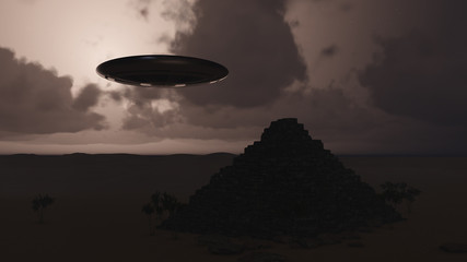 ufo on the background of the pyramid