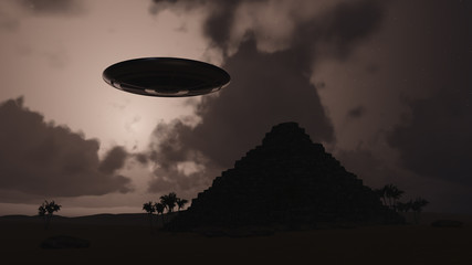ufo on the background of the pyramid