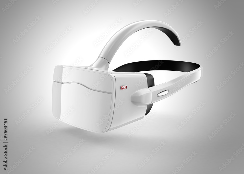 Wall mural white vr headset isolated on gray background. 3d rendering image with clipping path. original design