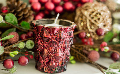 Pristine Christmas Holiday Candle and Berries