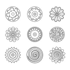 Set of flat liner icon flower. Isolated. Floral icons, logo, stickers, labels, tags. Create imaginary composition gift wrapping paper or floral composition.