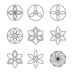 Flower icon set, line collection.