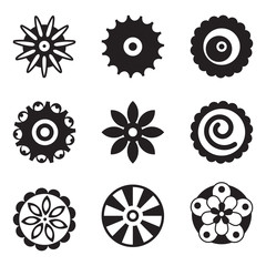 Black and white vector flowers set with nine different logo and icon designs of spring and summer flowers