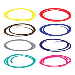 Series of red, yellow, blue, brown, green  highlight pen circle, hand draw circles set in various colors.