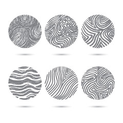 Set of chalked colourful circles. Waves pattern in circle shape. Finger print and abstract pattern in the circular shape.
