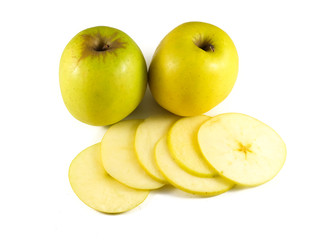 Apple sliced sections, fruit isolated on white background