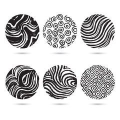 Set of chalked circles. Waves pattern in circle shape.