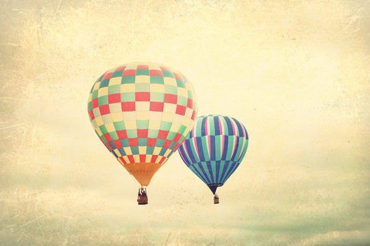 Vintage Textured Hot Air Balloons In Flight