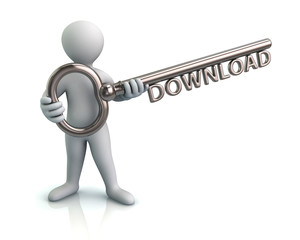 Man and silver key with word download