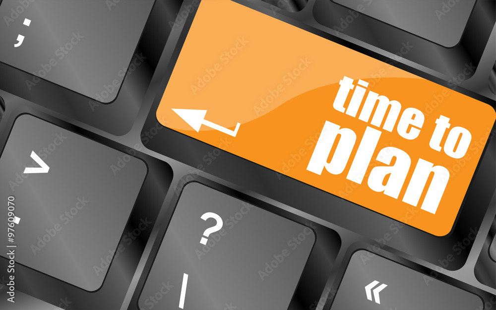 Poster future time to plan concept with key on computer keyboard, vector illustration
