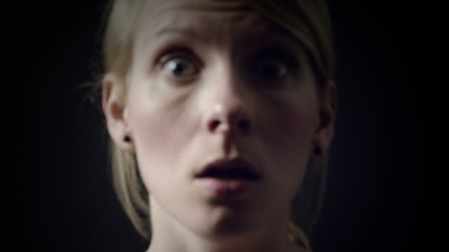 Young Woman Illustrating a Panic Attack with Hard Breathing and Hyperventilation