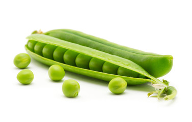 fresh green peas isolated on a white background