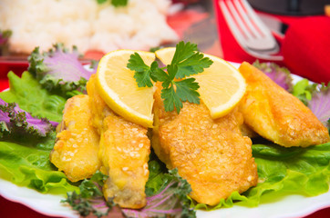 Delicious spiced catfish escalope in sesame