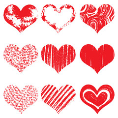 Obraz na płótnie Canvas Hand drawn heart shapes, icons in red color for valentines and w