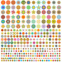 Over 300 of flower like icon set, flat style floral icons in circles. Vector illustration. Super bundle of  floral circular design elements.  isolated icons.