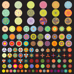 Over 50 beautiful abstract flower icons. Vector floral designs for custom patterns. Collection of different spring and summer flowers. Floral batch.
