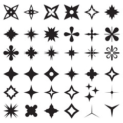 Vector set of sparkle lights stars. Sparkles with rays, explosion, fireworks. Sparkle and starburst symbols collection. Salute Burst. Stars.