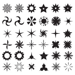 Vector set of sparkle lights stars. Sparkles with rays, explosion, fireworks. Sparkle and starburst symbols collection. Salute Burst. Stars.