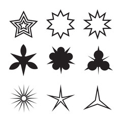 Sparkles black symbols set, sparkle and starburst symbols collection. Stars. Vector illustration.