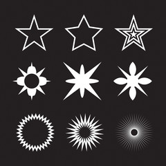 Set of sparkles star on black background, star rays collection