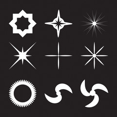 Sparkle lights stars set. Glitter light effect. Glowing light effect star bursts collection. 