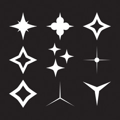 Vector sparkles icon set. Star collection. Lens or glass flare. Stars glitter, stellar flare. 