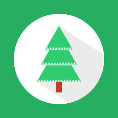 Christmas green tree on a green background in the style of flet