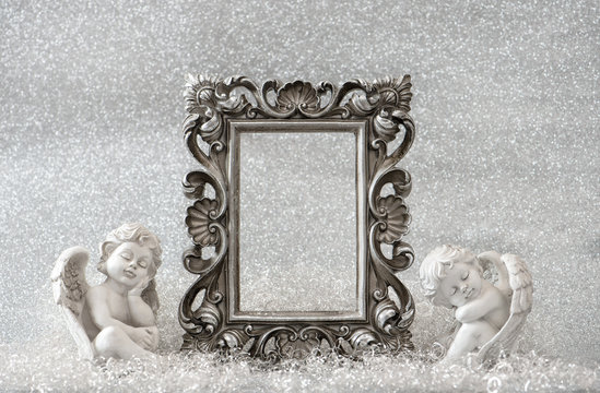 Picture frame with guardian angel. Christmas decoration
