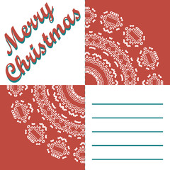 Christmas greeting card and patterns vector background. Merry Christmas holidays wish design and vintage ornament decoration. Happy new year message. Vector illustration.