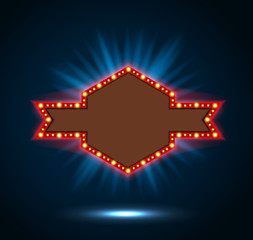 Shining blue spotlight billboard sign on blue background