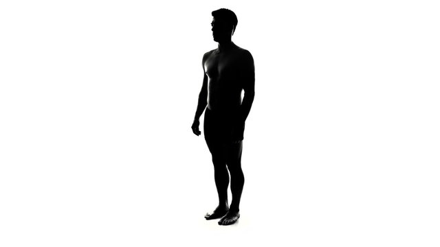 Full Length Spinning Naked Man Silhouette Composition Isolated on white Background