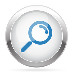 Blue Magnifying Glass icon on white glossy chrome app button
